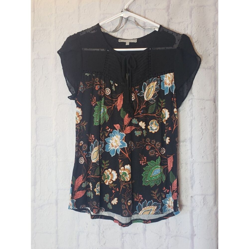 DANIEL RAINN Swiss Dot & Floral Tie Front Top Small